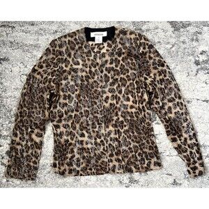 Exclusively Misook Leopard Print Clear Sequin Paillette Zip Up Jacket Top Size S